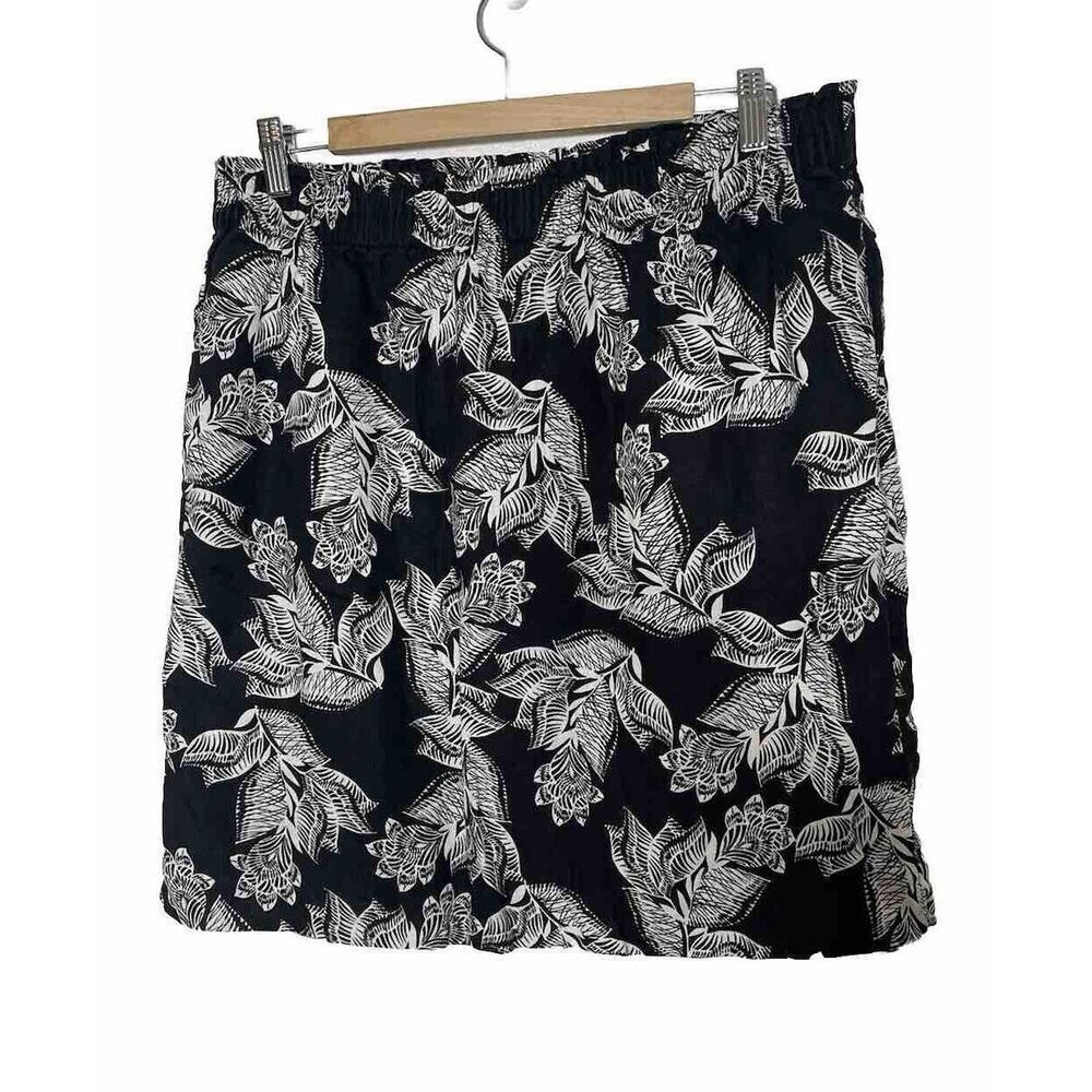 Sussan Skirt Size 16 100% Linen Black White Floral Tropical Pencil Straight